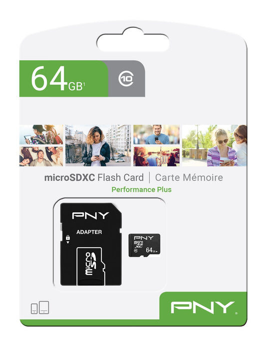 Memorijska kartica microSDXC PNY Performance Plus, 64Gb, Klasa 10, Sa Adapterom P-SDU64G10PPL-GE