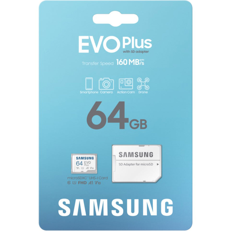 Memorijska kartica microSDXC Samsung Evo Plus, 64Gb, Klasa 10 / UHS-1 U1, Sa adapterom MB-MC64SA/EU