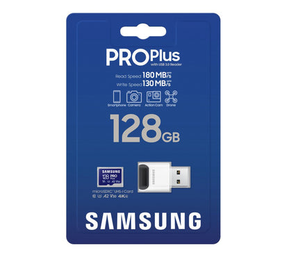 Memorijska kartica microSDXC Samsung PRO Plus, 128Gb, Klasa 10 / UHS-1 U3, sa čitačem kartica MB-MD128SB/WW