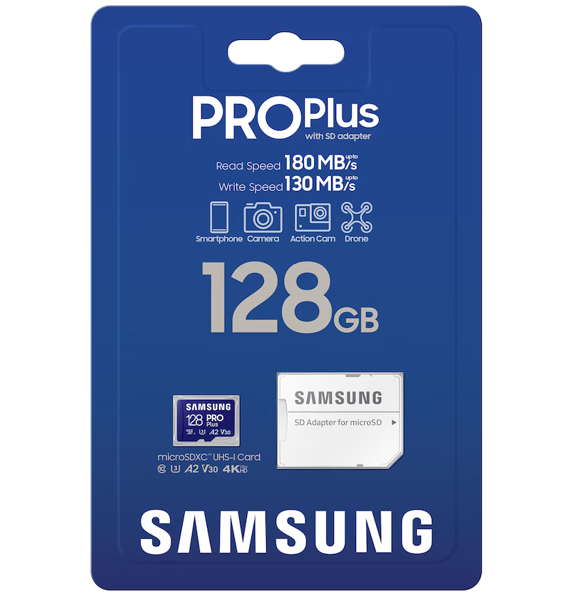 Memorijska kartica microSDXC Samsung PRO Plus, 128Gb, Klasa 10 / UHS-1 U3, Sa adapterom MB-MD128SA/EU