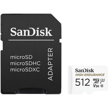 Memorijska kartica microSDXC SanDisk High Endurance, 512Gb, Klasa 10 / UHS-1 U3, Sa adapterom SDSQQNR-512G-GN6IA