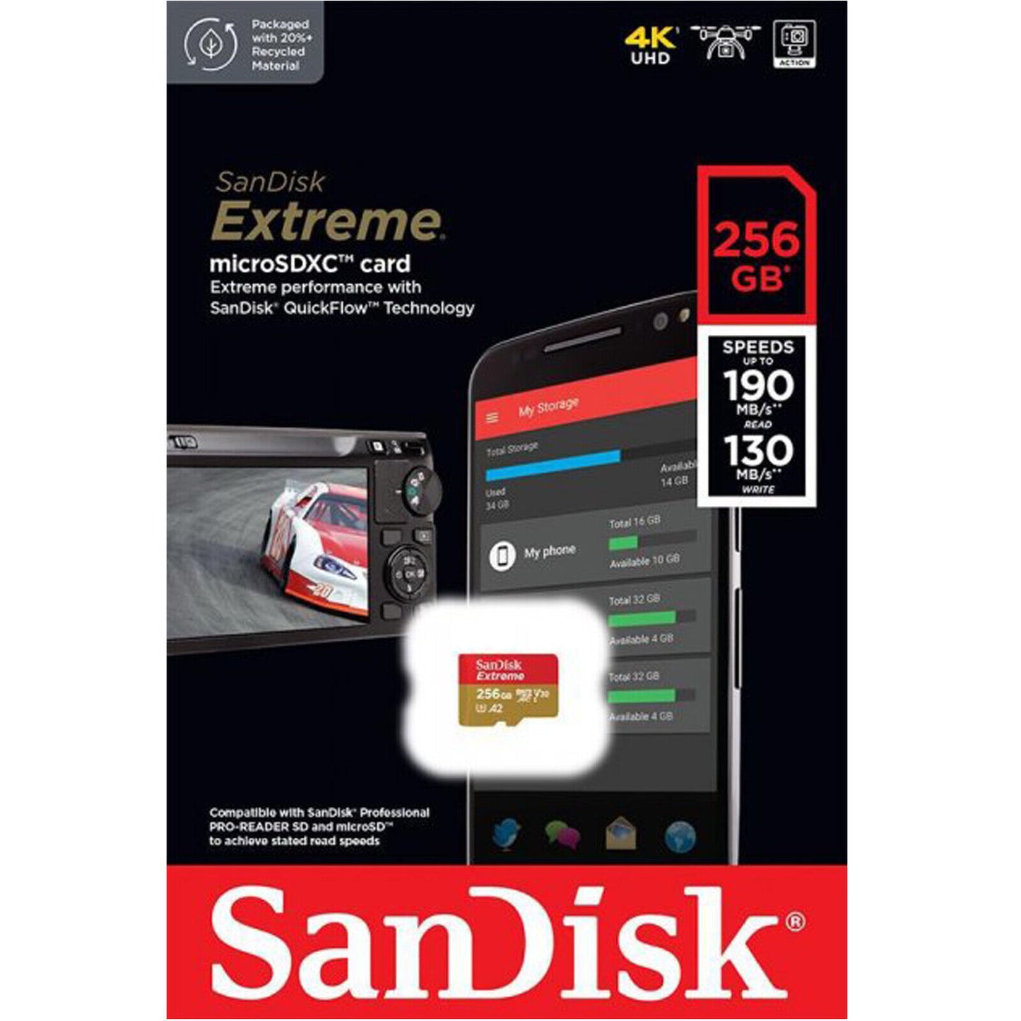 Memorijska kartica microSDXC SanDisk Extreme, 256Gb, Klasa 10 / UHS-1 U3 SDSQXAV-256G-GN6MN