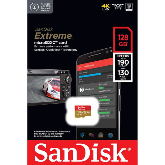 Memorijska kartica microSDXC SanDisk Extreme, 128Gb, Klasa 10 / UHS-1 U3 SDSQXAA-128G-GN6MN