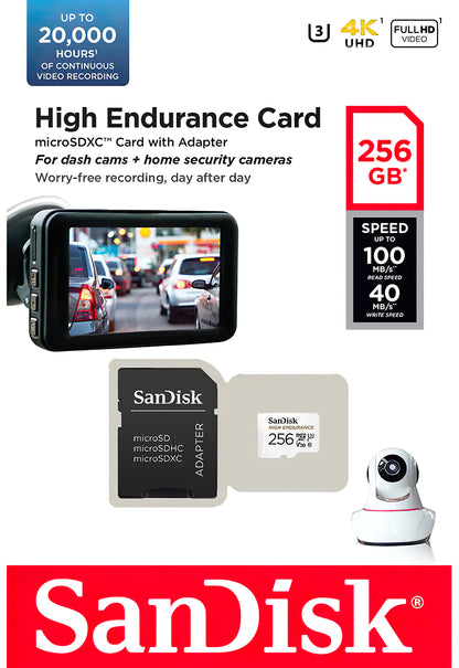 Memorijska kartica microSDXC SanDisk High Endurance, 256Gb, Klasa 10 / UHS-1 U3, Sa adapterom SDSQQNR-256G-GN6IA