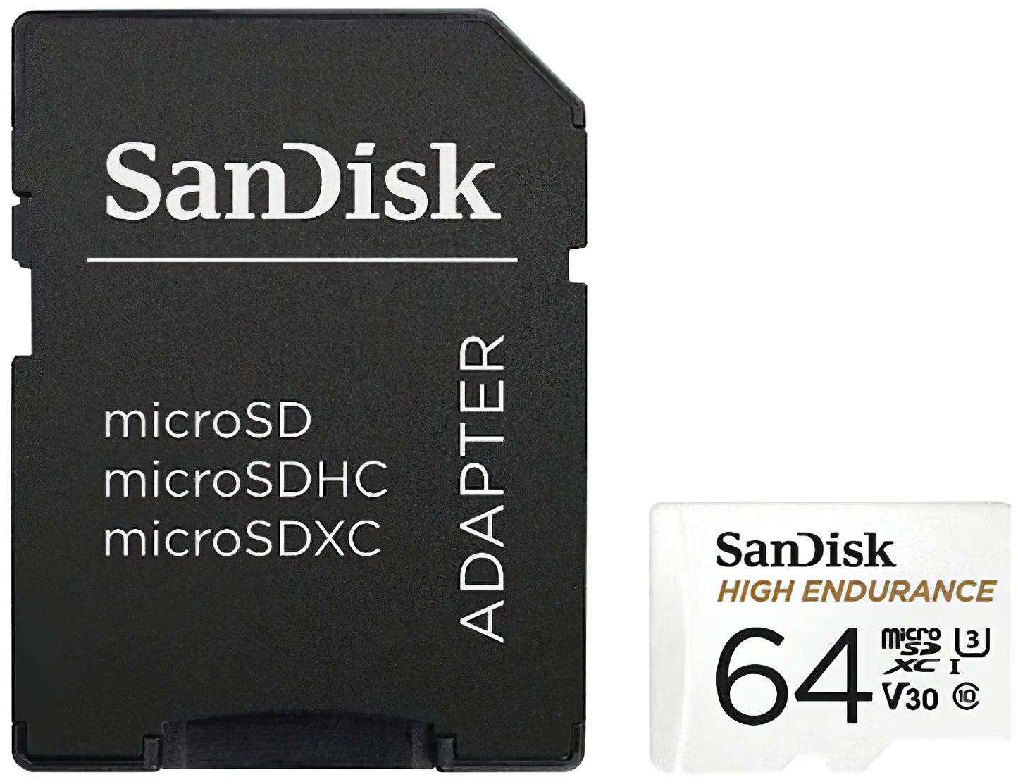 Memorijska kartica microSDXC SanDisk High Endurance, 64Gb, Klasa 10 / UHS-1 U3, Sa adapterom SDSQQNR-064G-GN6IA