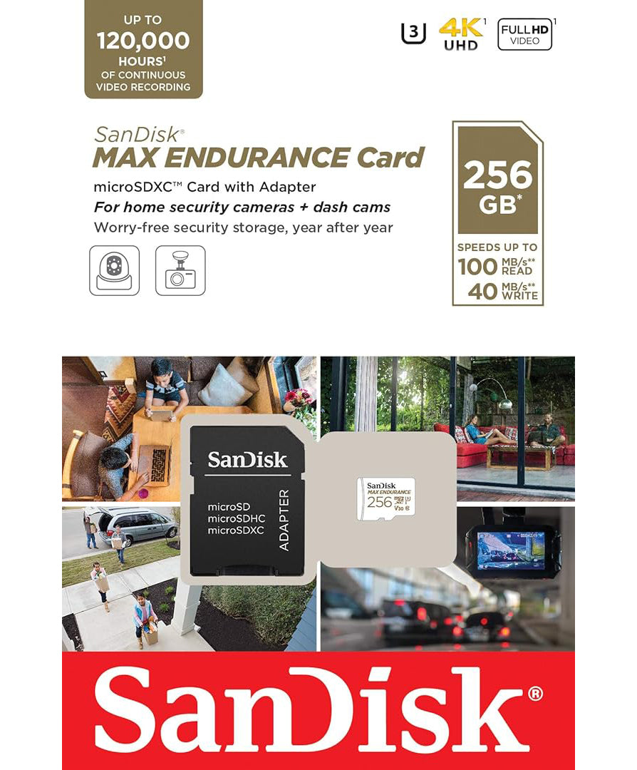 Memorijska kartica microSDXC SanDisk MAX Endurance, 256Gb, Klasa 10 / UHS-1 U3, Sa adapterom SDSQQVR-256G-GN6IA