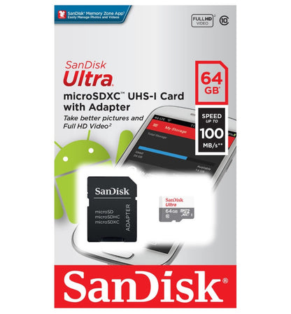 Memorijska kartica microSDXC SanDisk Ultra, 64Gb, Klasa 10, Sa adapterom SDSQUNR-064G-GN6TA