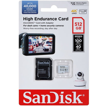 Memorijska kartica microSDXC SanDisk High Endurance, 512Gb, Klasa 10 / UHS-1 U3, Sa adapterom SDSQQNR-512G-GN6IA