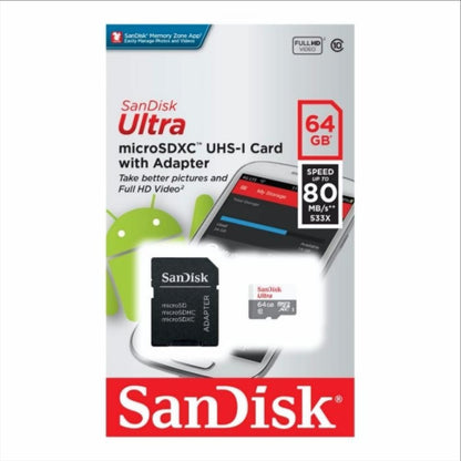 Memorijska kartica microSDXC SanDisk Ultra, 64Gb, Klasa 10, Sa adapterom SDSQUNR-064G-GN3MA