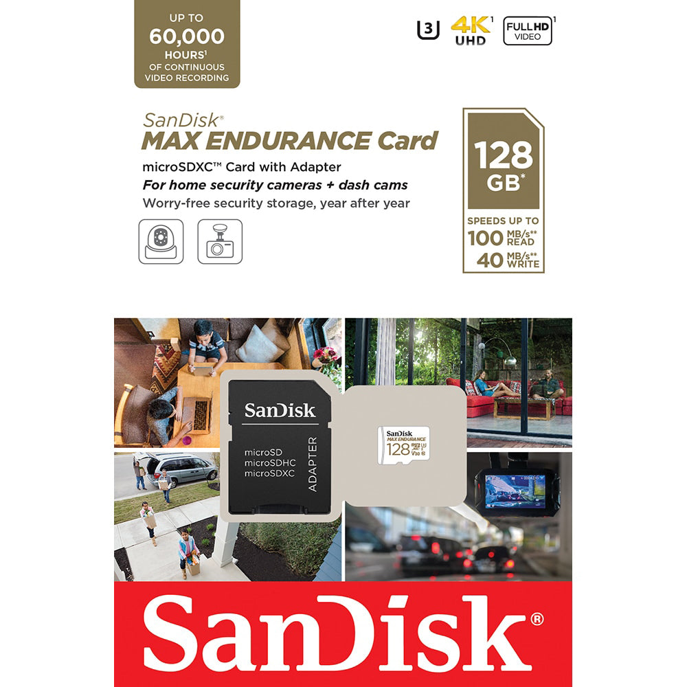 Memorijska kartica microSDXC SanDisk MAX Endurance, 128Gb, Klasa 10 / UHS-1 U3, Sa adapterom SDSQQVR-128G-GN6IA
