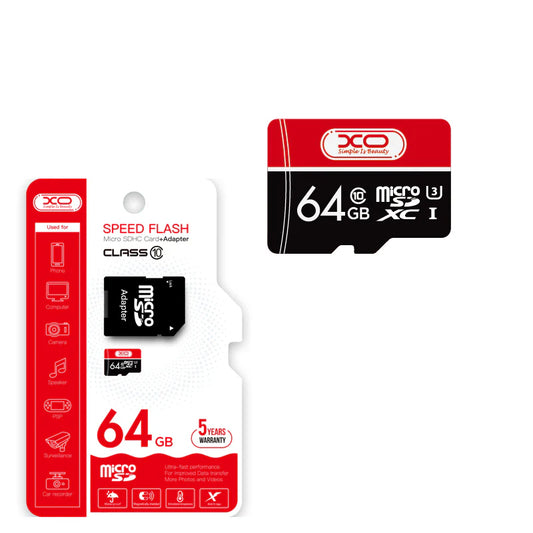 microSDXC memorijska kartica XO Design Speed Flash, 64Gb, Klasa 10 / UHS-1 U3, Sa Adapterom