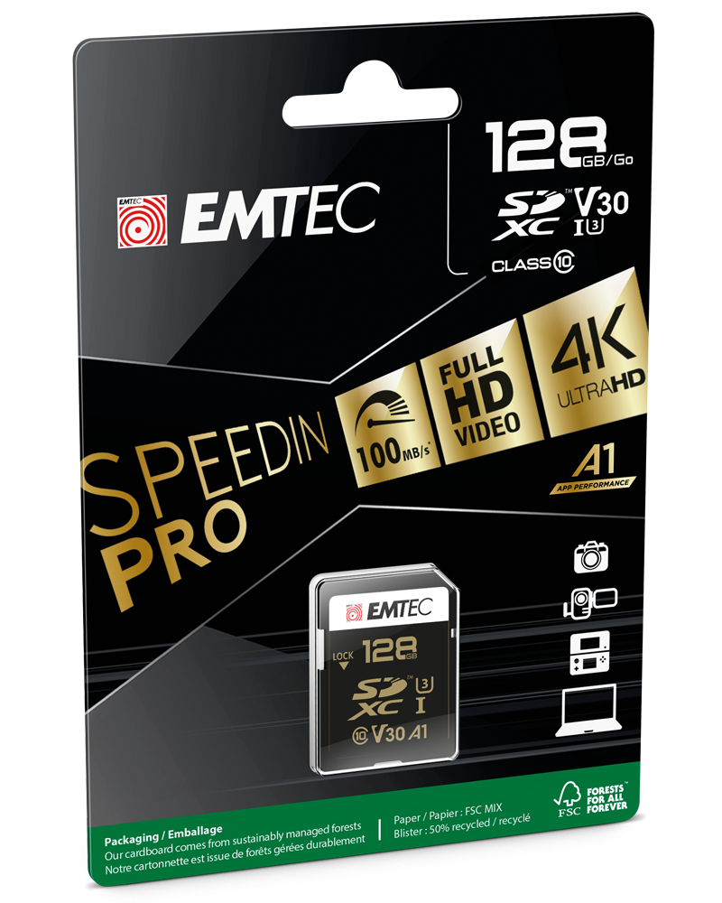 SDXC memorijska kartica Emtec SpeedIn Pro, 128Gb, Klasa 10 / UHS-1 U3 ECMSD128GXC10SP
