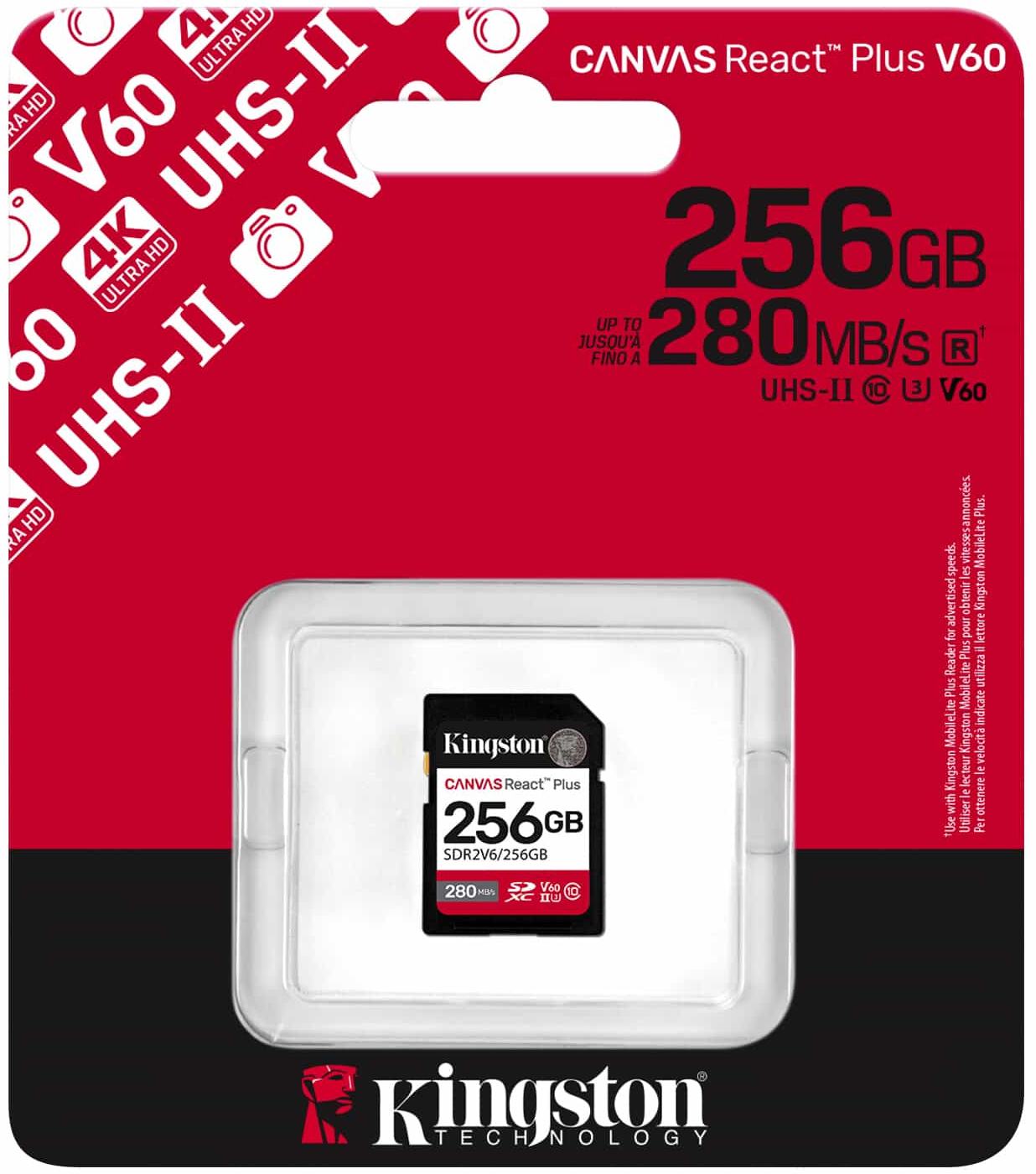 Memorijska kartica SDXC Kingston Canvas React Plus, 256Gb, Klasa 10 / UHS-2 U3 SDR2V6/256GB