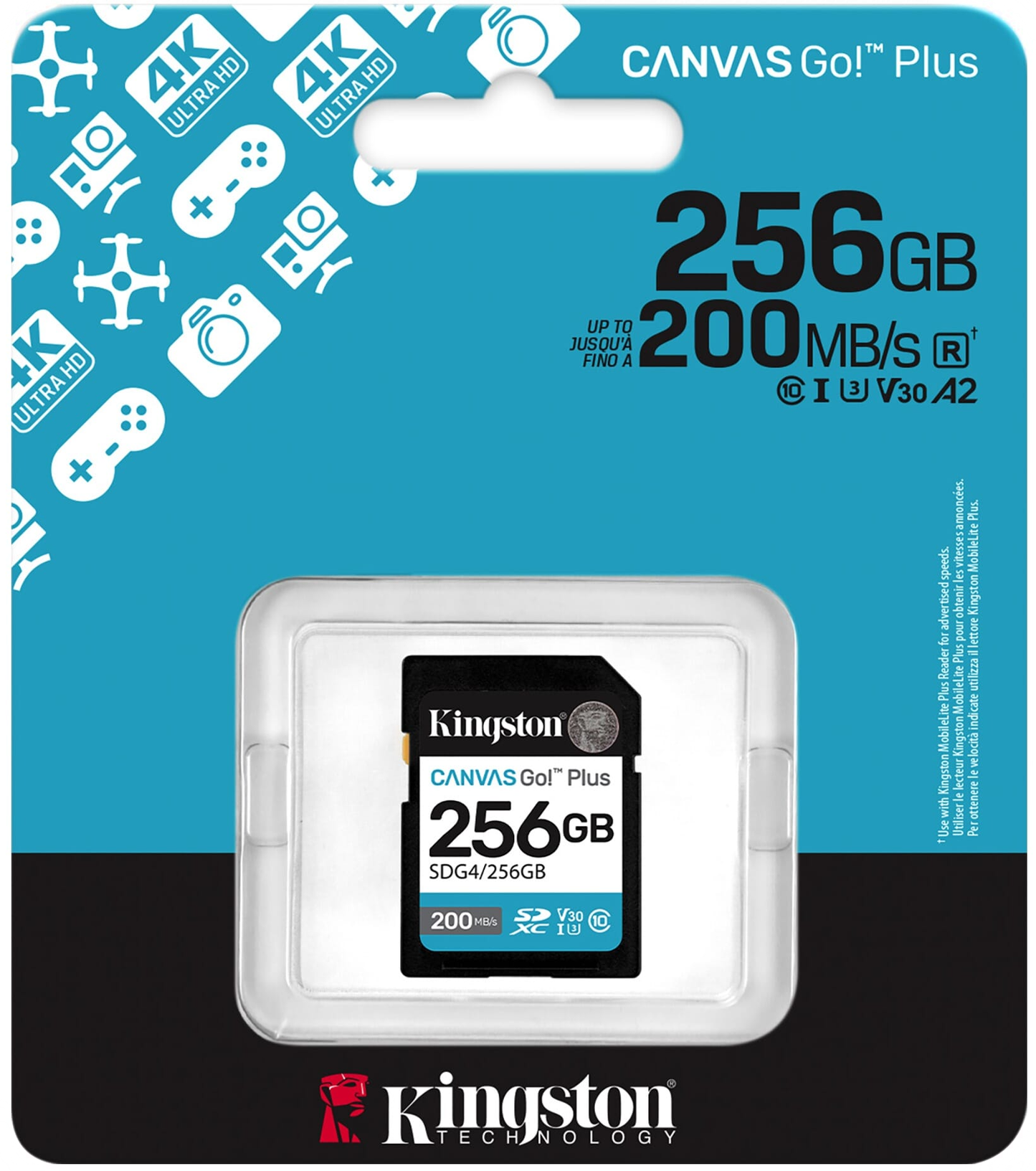 SDXC memorijska kartica Kingston Canvas Go Plus, 256Gb, Klasa 10 / UHS-1 U3 SDG4/256GB