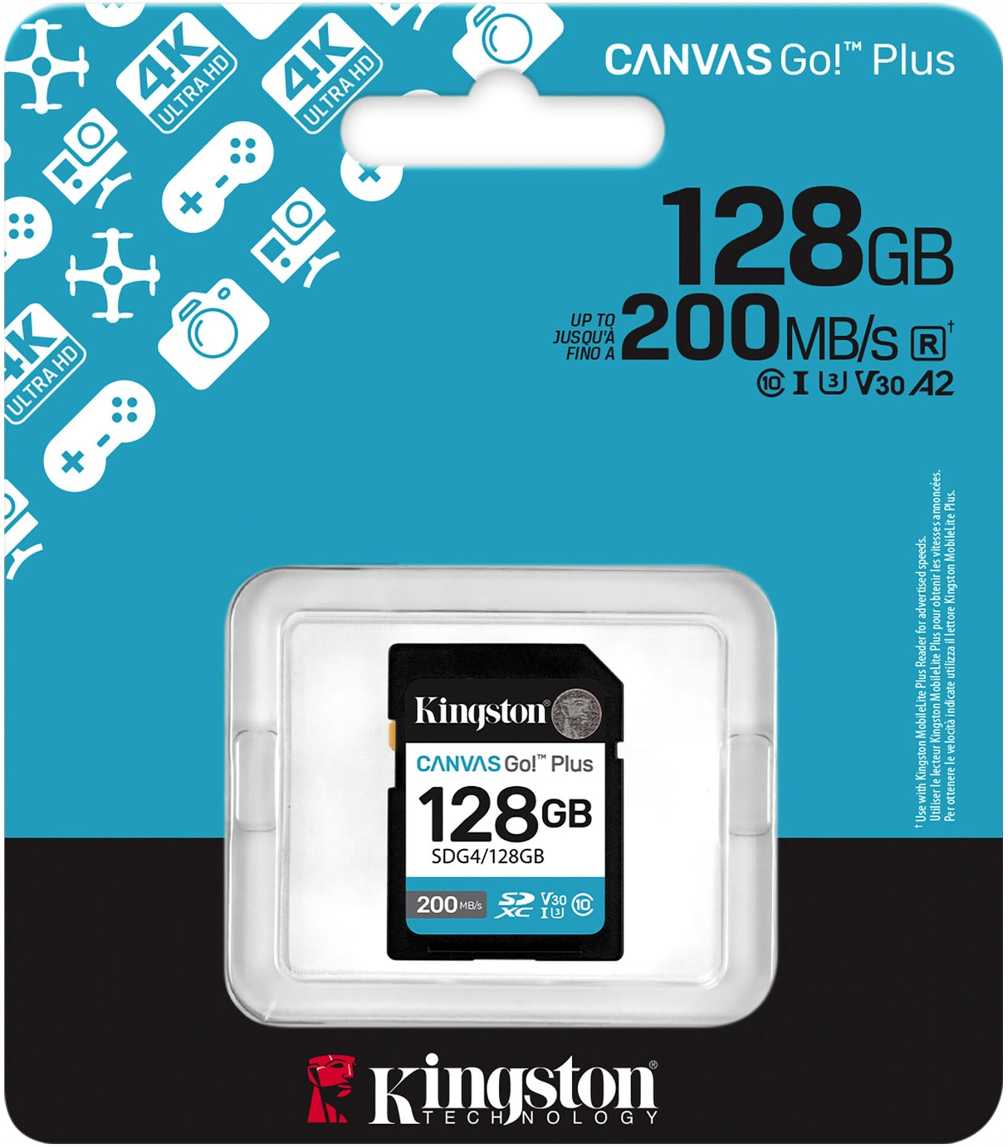 SDXC memorijska kartica Kingston Canvas Go Plus, 128Gb, Klasa 10 / UHS-1 U3 SDG4/128GB