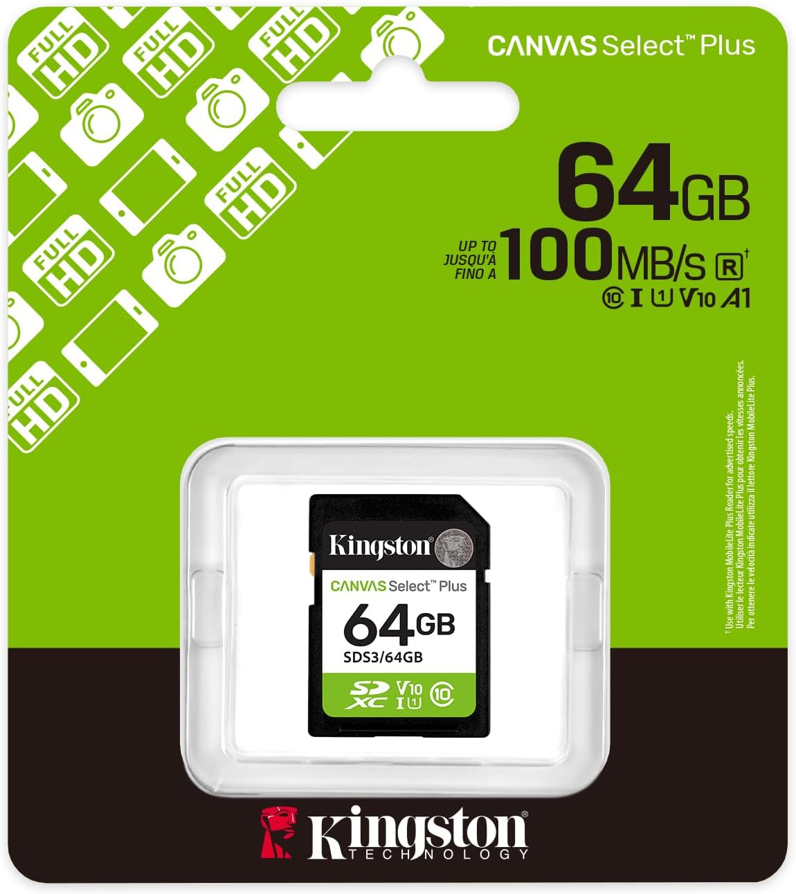 Memorijska kartica SDXC Kingston Canvas Select Plus, 64Gb, Klasa 10 / UHS-1 U1 SDS3/64GB