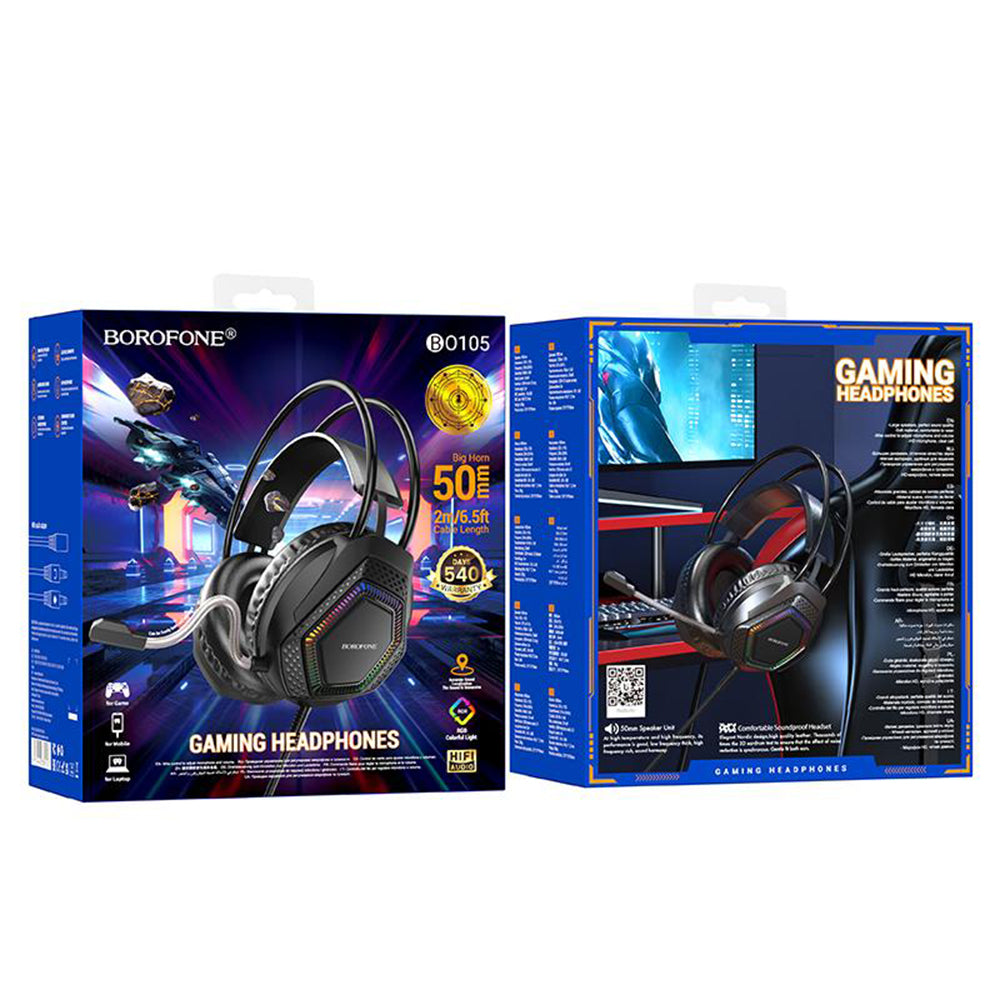 Gejming slušalice 3.5mm Borofone BO105 Thunder, RGB, 2m, Crne