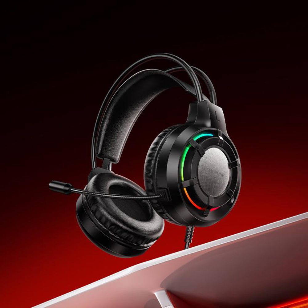 Gejmerske slušalice 3.5mm Borofone BO112 Wave, RGB, 2m, Crne