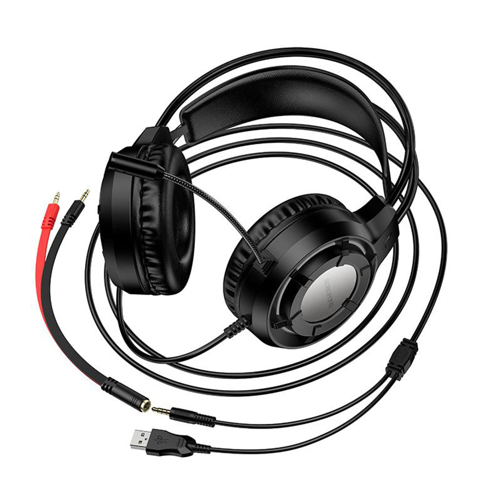 Gejmerske slušalice 3.5mm Borofone BO112 Wave, RGB, 2m, Crne