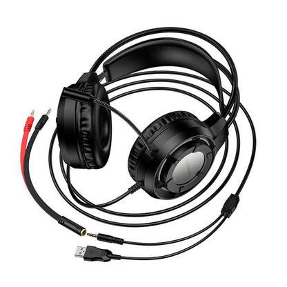 Gejmerske slušalice 3.5mm Borofone BO112 Wave, RGB, 2m, Crne