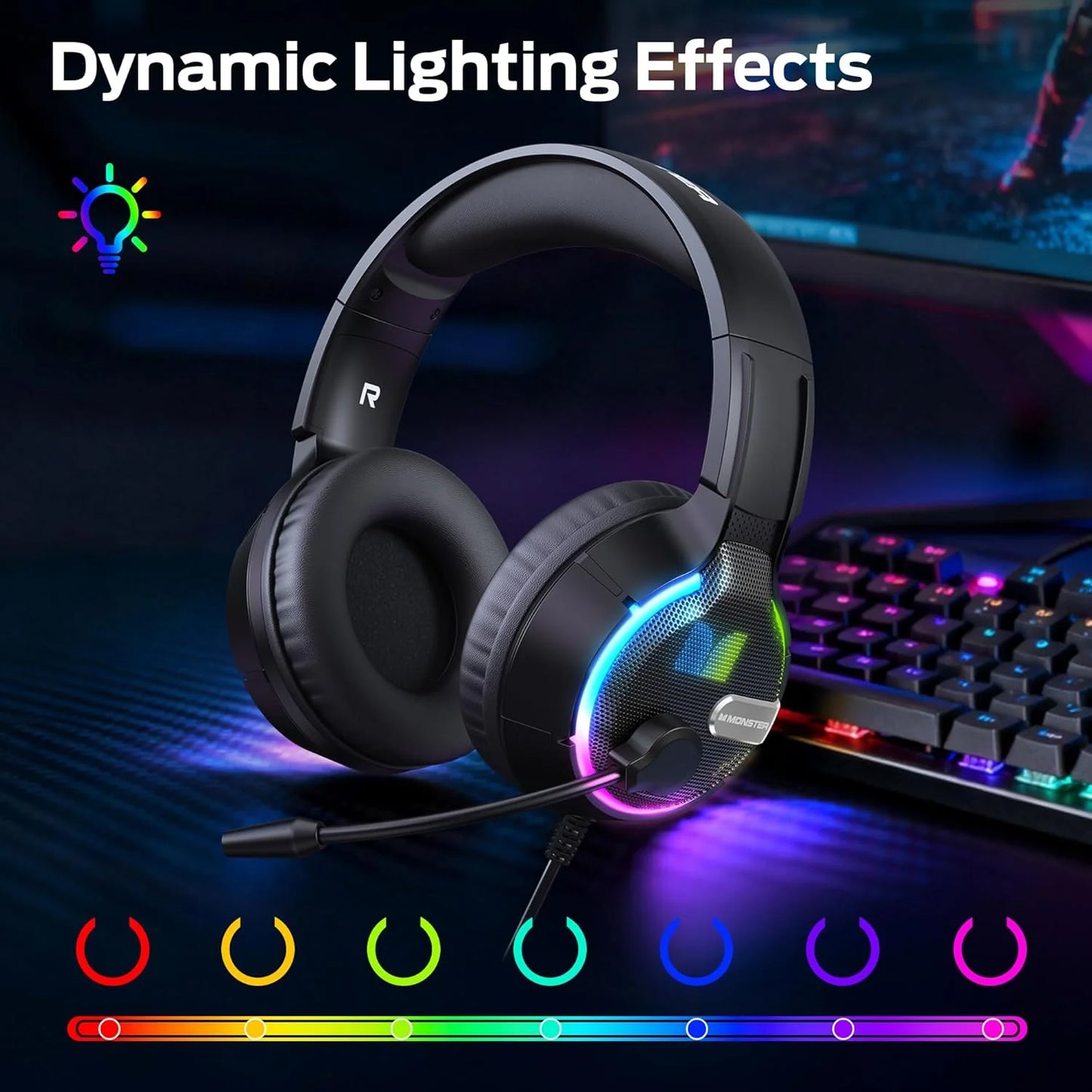 Gejming slušalice 3.5mm Monster Mission 320, RGB, 1.9m, Crne