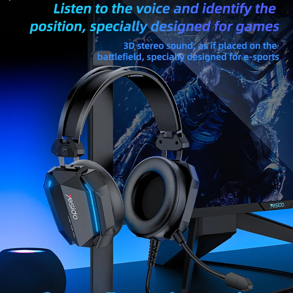 Gaming slušalice 3.5mm Yesido EK03, RGB, 2m, Crne