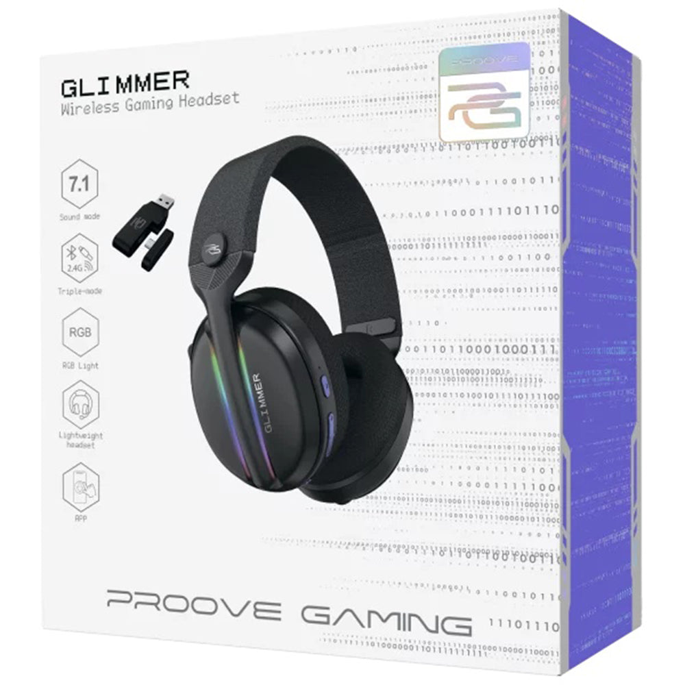 Slušalice za igranje Proove Glimmer, RGB, BT / Wi-Fi / Žičane, Crno-ljubičaste WHGL00022016