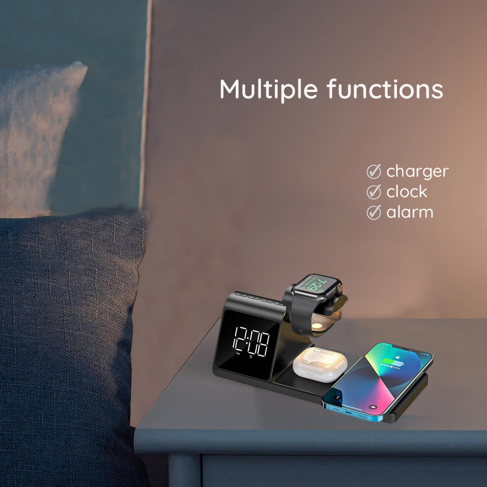 Digitalni sat HAVIT W3042 4u1 sa Bežičnim Punjenjem QI, Crni