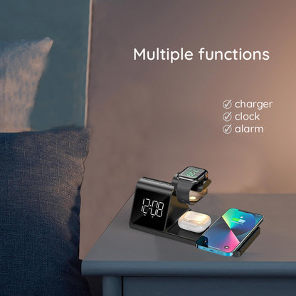 Digitalni sat HAVIT W3042 4u1 sa Bežičnim Punjenjem QI, Crni