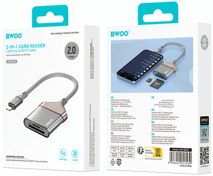 Čitač kartica Lightning BWOO BZ63, SD - microSD, sivi