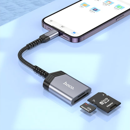 Čitač kartica Lightning HOCO UA25, SD - microSD, Sivi