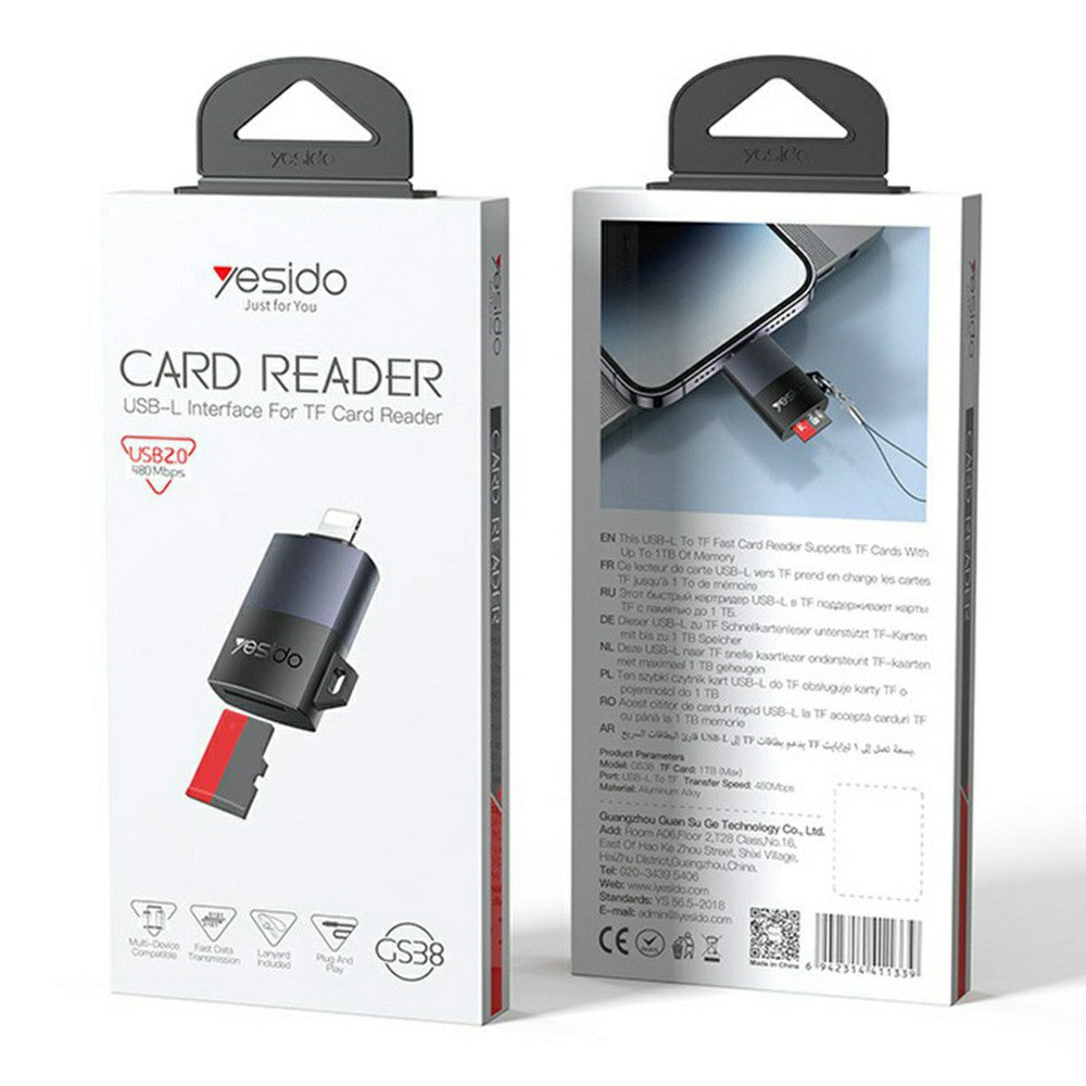 Čitač kartica Lightning Yesido GS38, microSD, Sivi, Ponovo zapečaćen