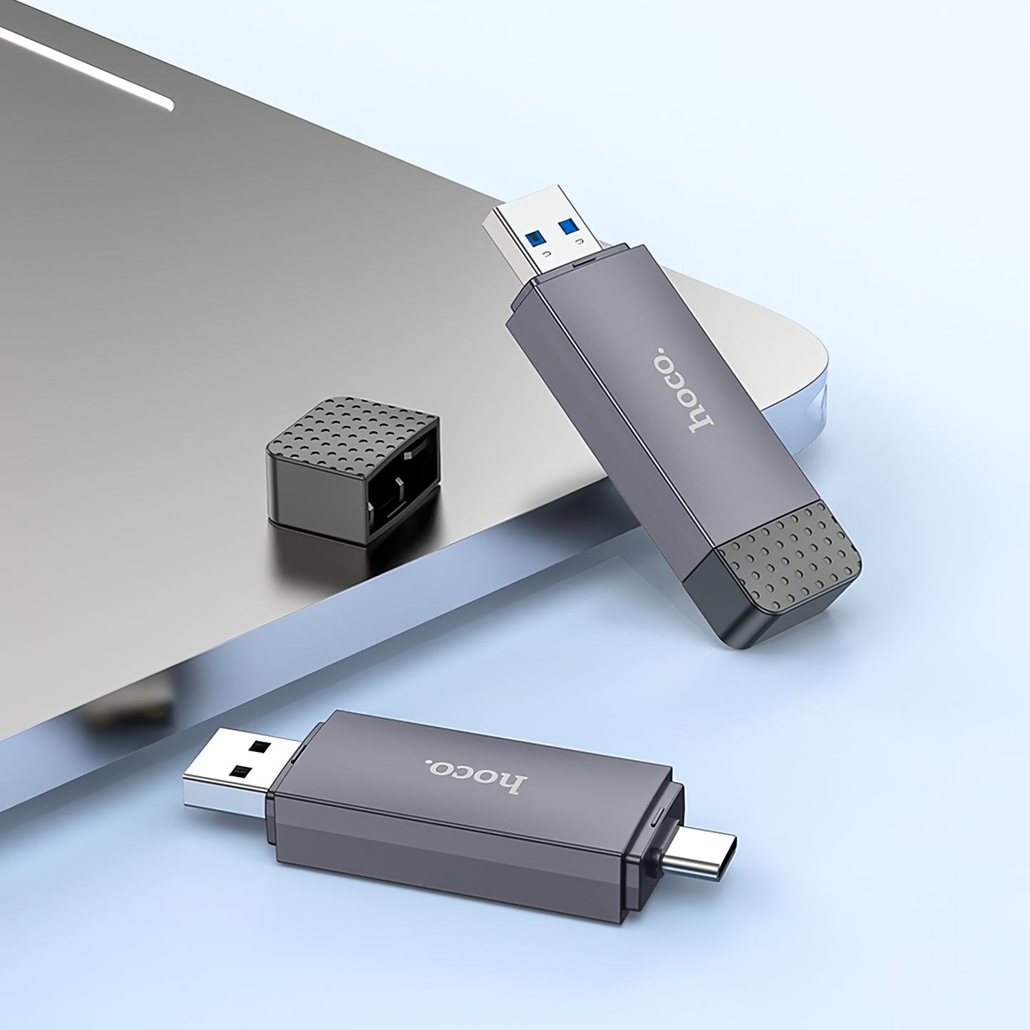 Čitač kartica USB / USB-C HOCO HB45, SD - microSD, USB 2.0, Sivi