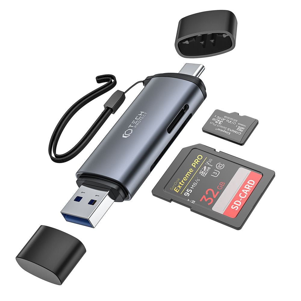 Čitač kartica USB / USB-C Tech-Protect, SD - microSD, Sivi