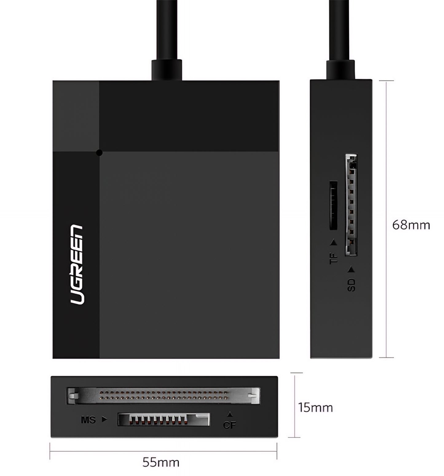 Čitač kartica USB 3.0 UGREEN CR125, SD - microSD - CF - MS, Crni