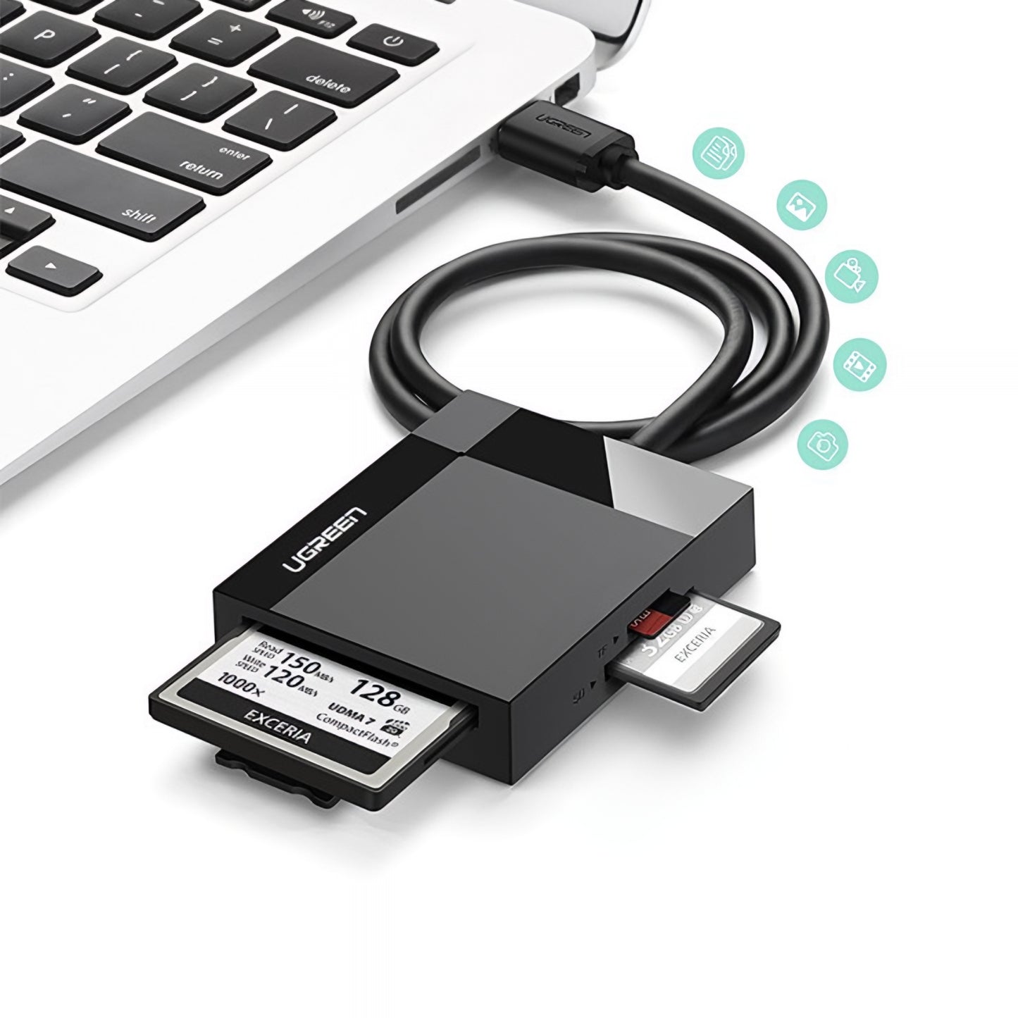 Čitač kartica USB 3.0 UGREEN CR125, SD - microSD - CF - MS, Crni