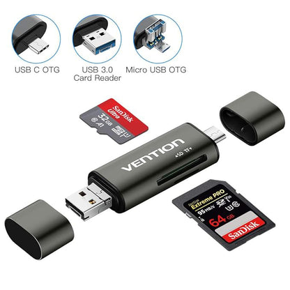 USB / USB-C / microUSB čitač kartica Vention, SD - microSD, Siva CCJH0