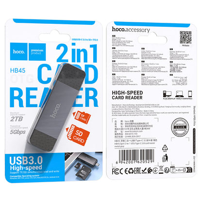 Čitač kartica USB 3.0 / USB-C HOCO HB45, SD - microSD, Sivi