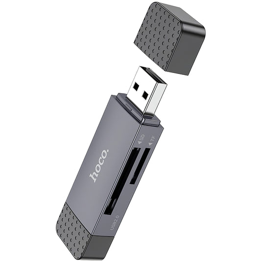 Čitač kartica USB / USB-C HOCO HB45, SD - microSD, USB 2.0, Sivi