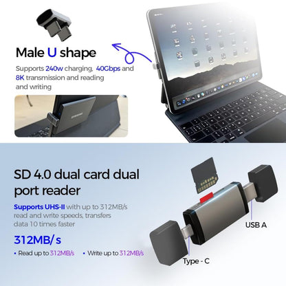 Čitač kartica USB / USB-C OEM OmniLink Pro-003 Travel, 10in1, Siva