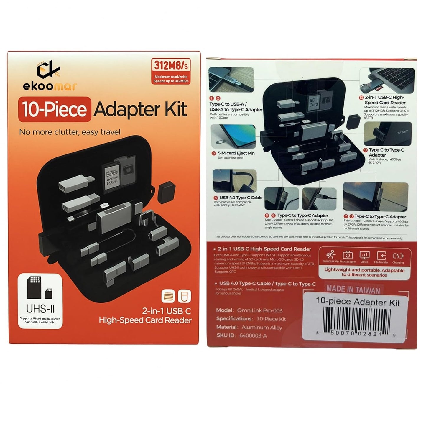Čitač kartica USB / USB-C OEM OmniLink Pro-003 Travel, 10in1, Siva