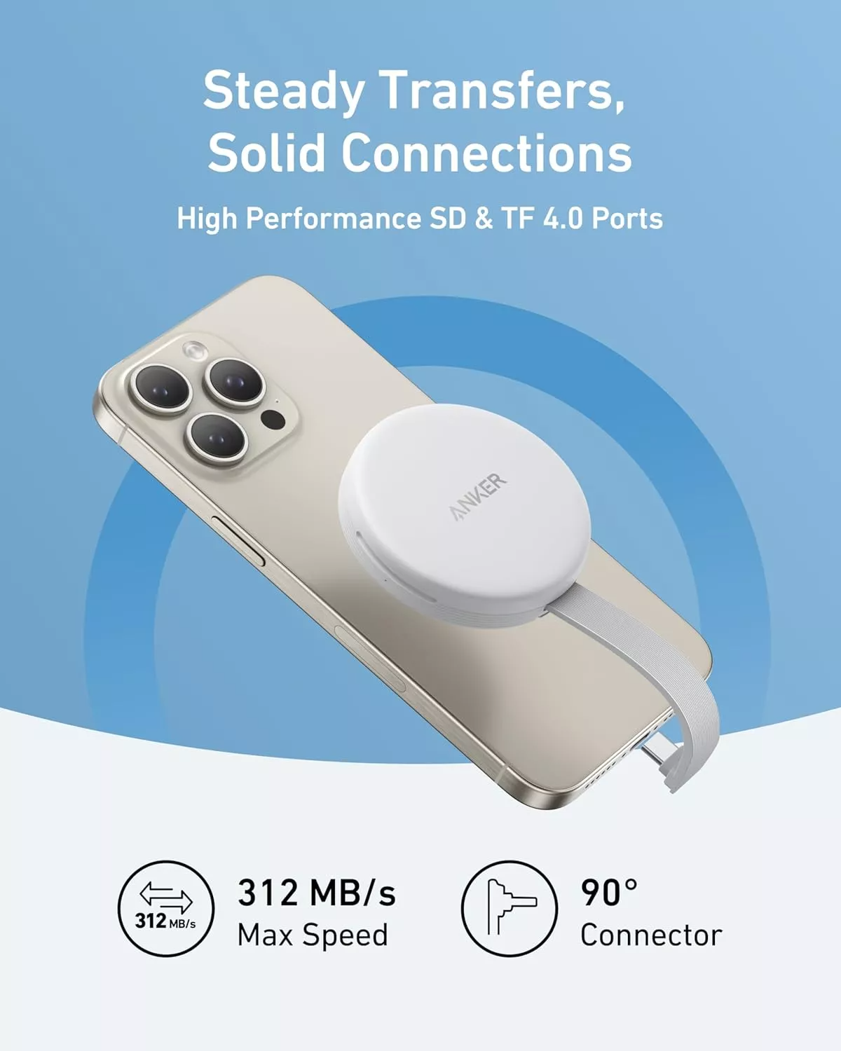 Čitač kartica USB-C Anker MagGo za Apple iPhone USB-C, SD - microSD, Beli A83D1G21