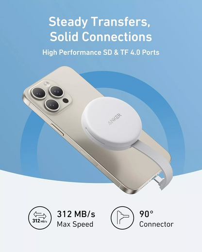 Čitač kartica USB-C Anker MagGo za Apple iPhone USB-C, SD - microSD, Beli A83D1G21