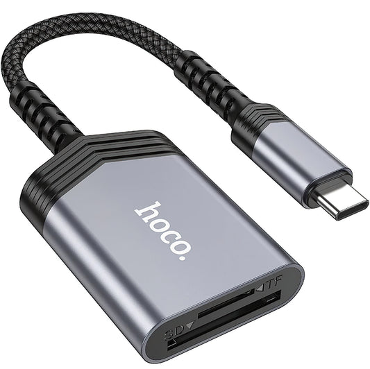 Čitač kartica USB-C HOCO UA25, SD - microSD, Sivi