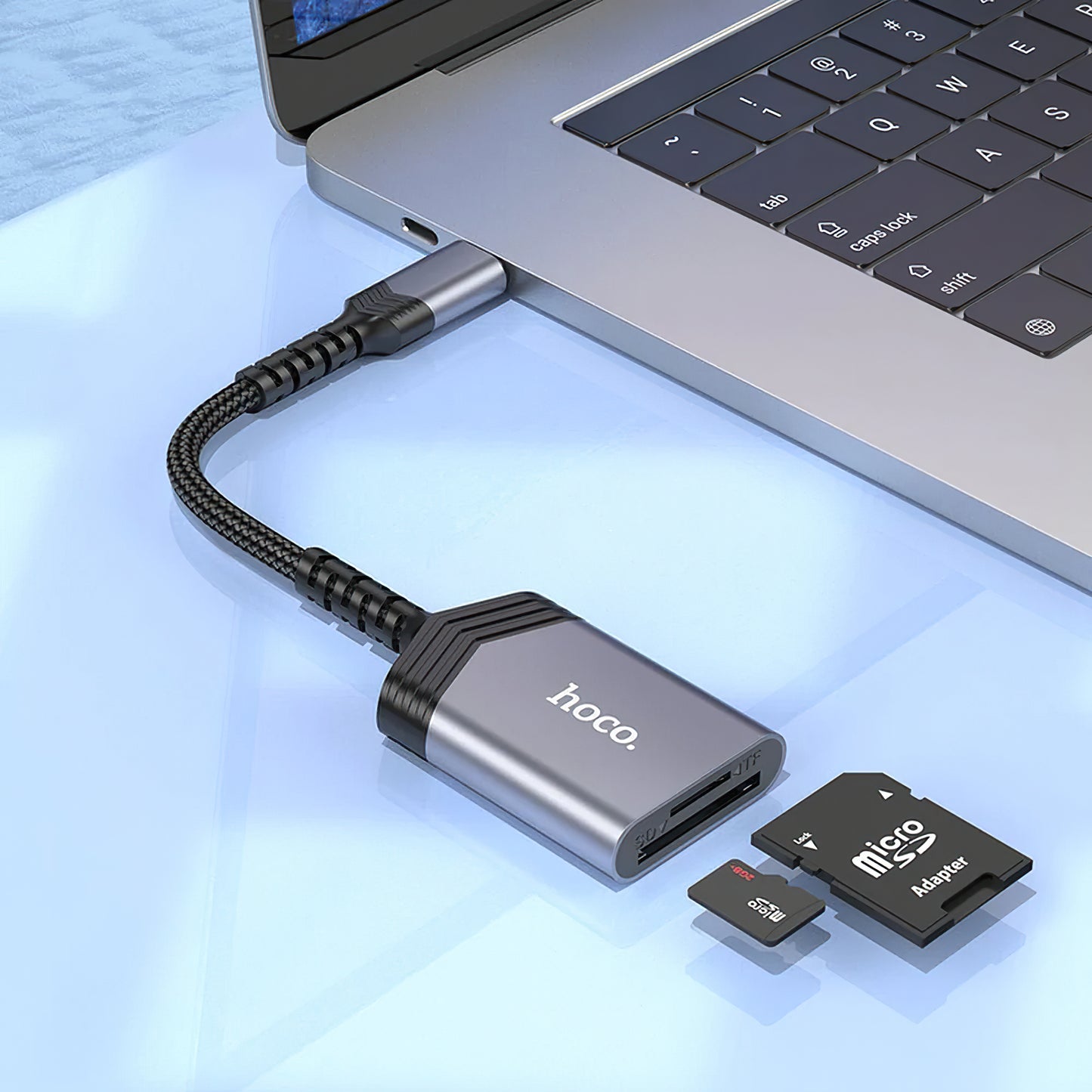 Čitač kartica USB-C HOCO UA25, SD - microSD, Sivi