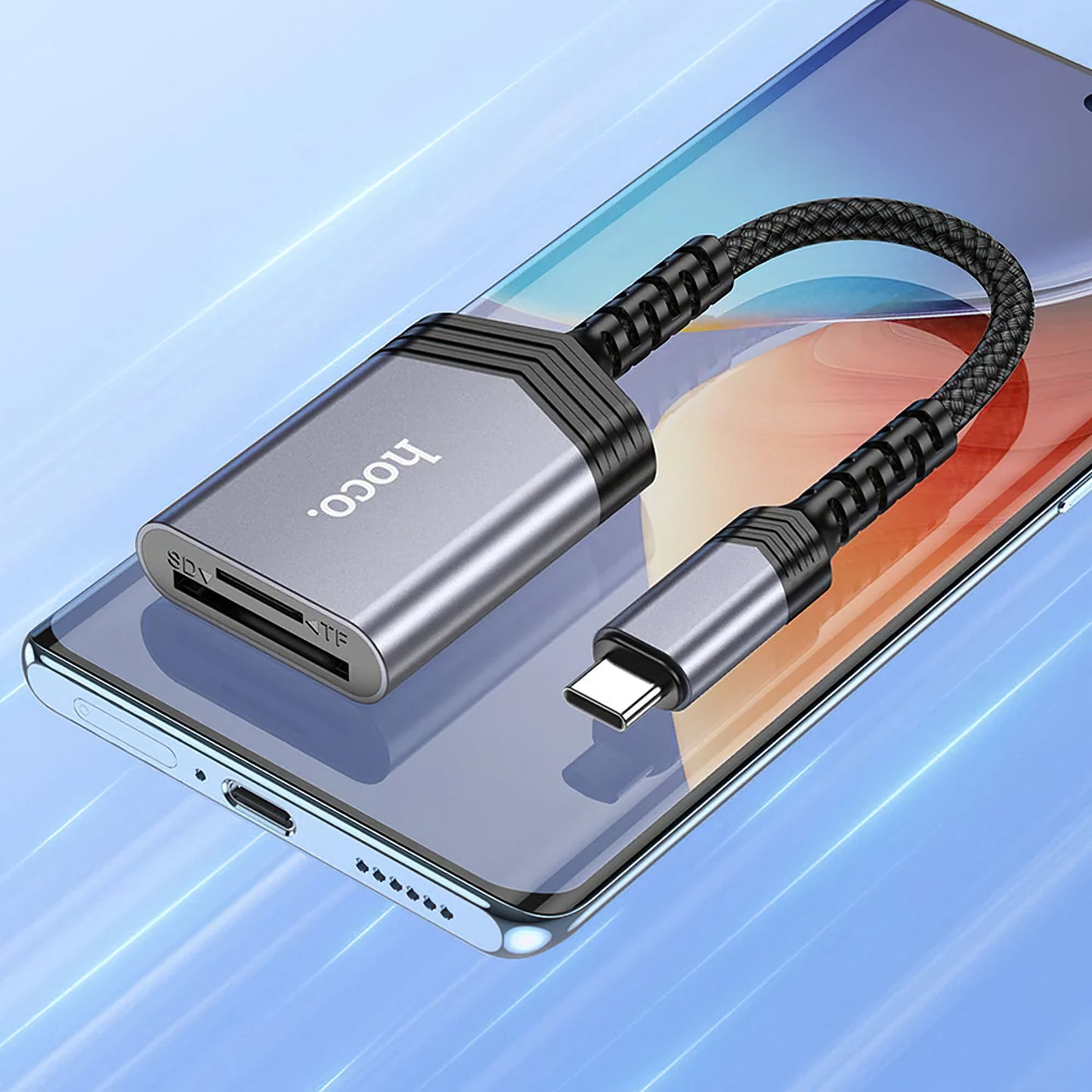 Čitač kartica USB-C HOCO UA25, SD - microSD, Sivi