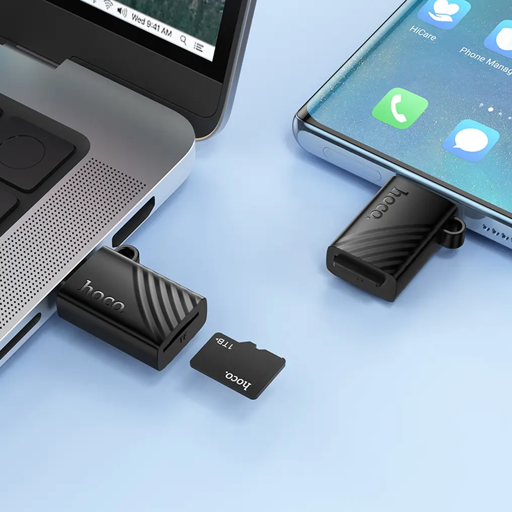 Čitač kartica USB-C HOCO HB53, microSD, Crna