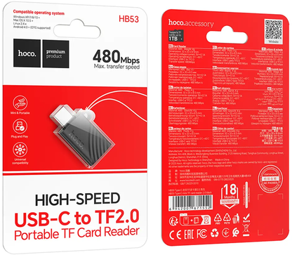 Čitač kartica USB-C HOCO HB53, microSD, Crna