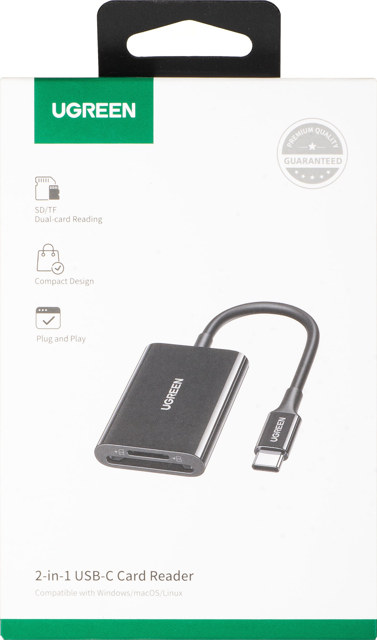 Čitač kartica USB-C UGREEN CM265, SD - microSD, Crna