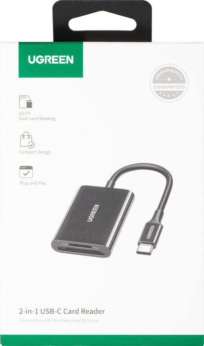 Čitač kartica USB-C UGREEN CM265, SD - microSD, Crna